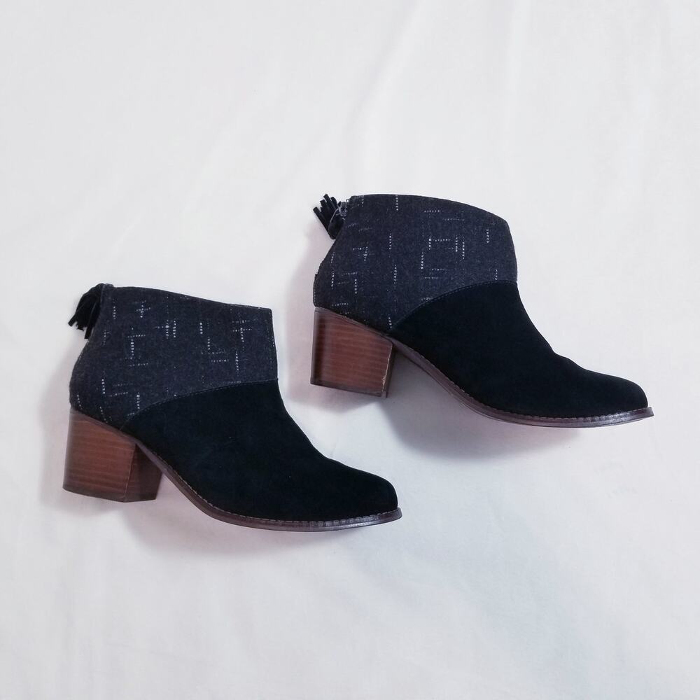 TOMS Black Suede Tassels Ankle Boots